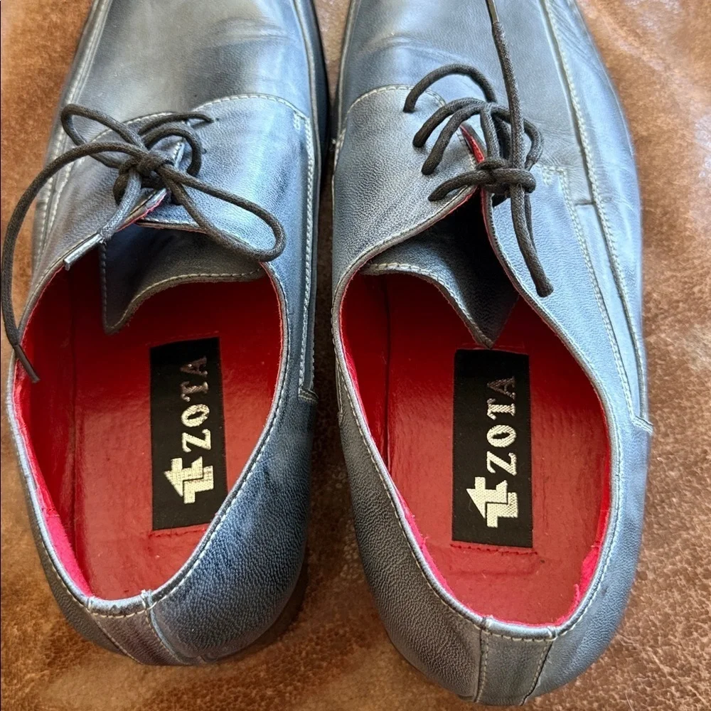 Men's Italian Zota Blue Leather Dress Shoes Oxford square toe